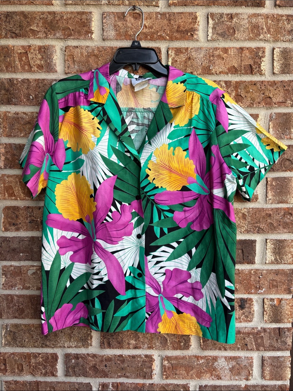 Hilo Hattie Tropical Print Short-Sleeve Shirt - Green, Purple & Yellow